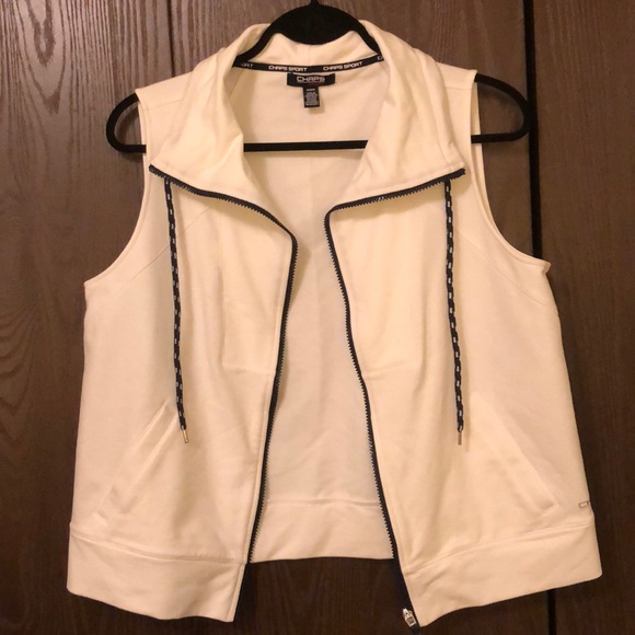 CHAPS SPORT RALPH LAUREN Jackets & Blazers - CHAPS SPORT RALPH LAUREN MEDIUM MOCK NECK KNIT VEST WHITE NAVY FULL ZIP  #089